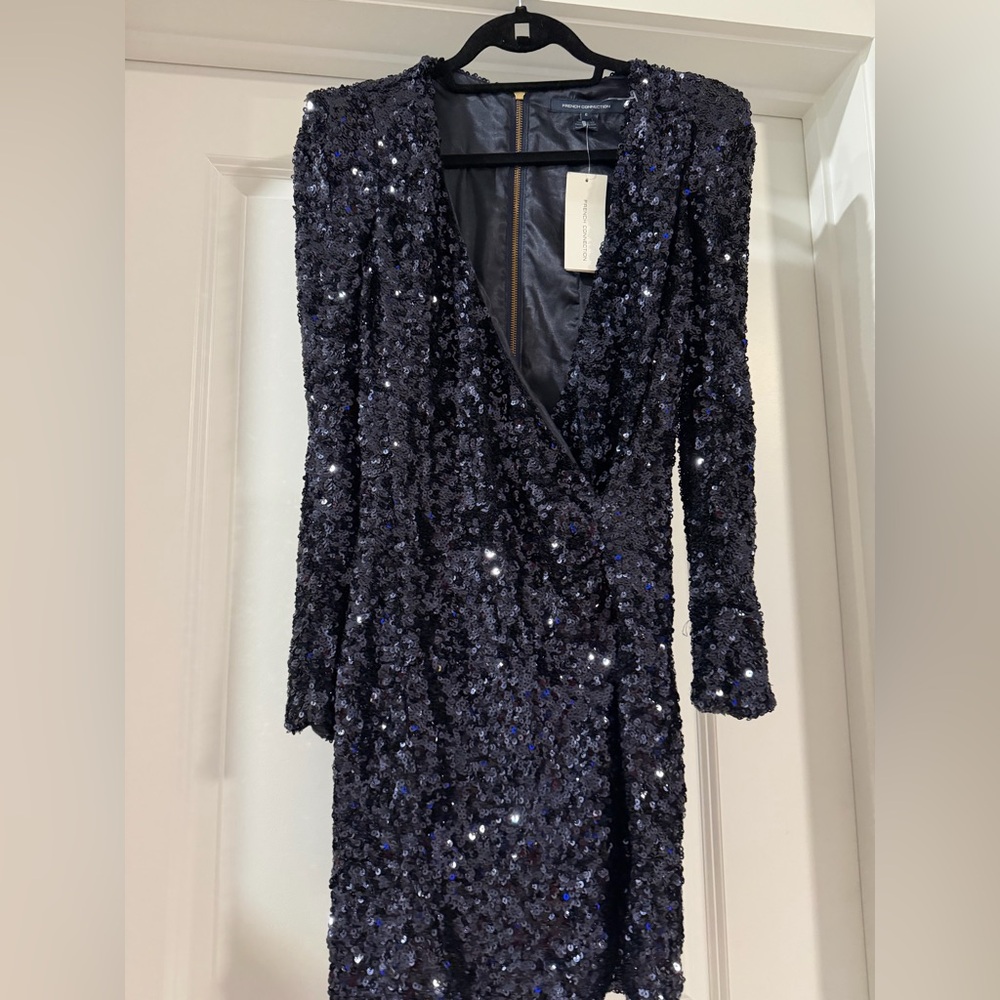 French Connection Navy Sequin Long Sleeve Dress